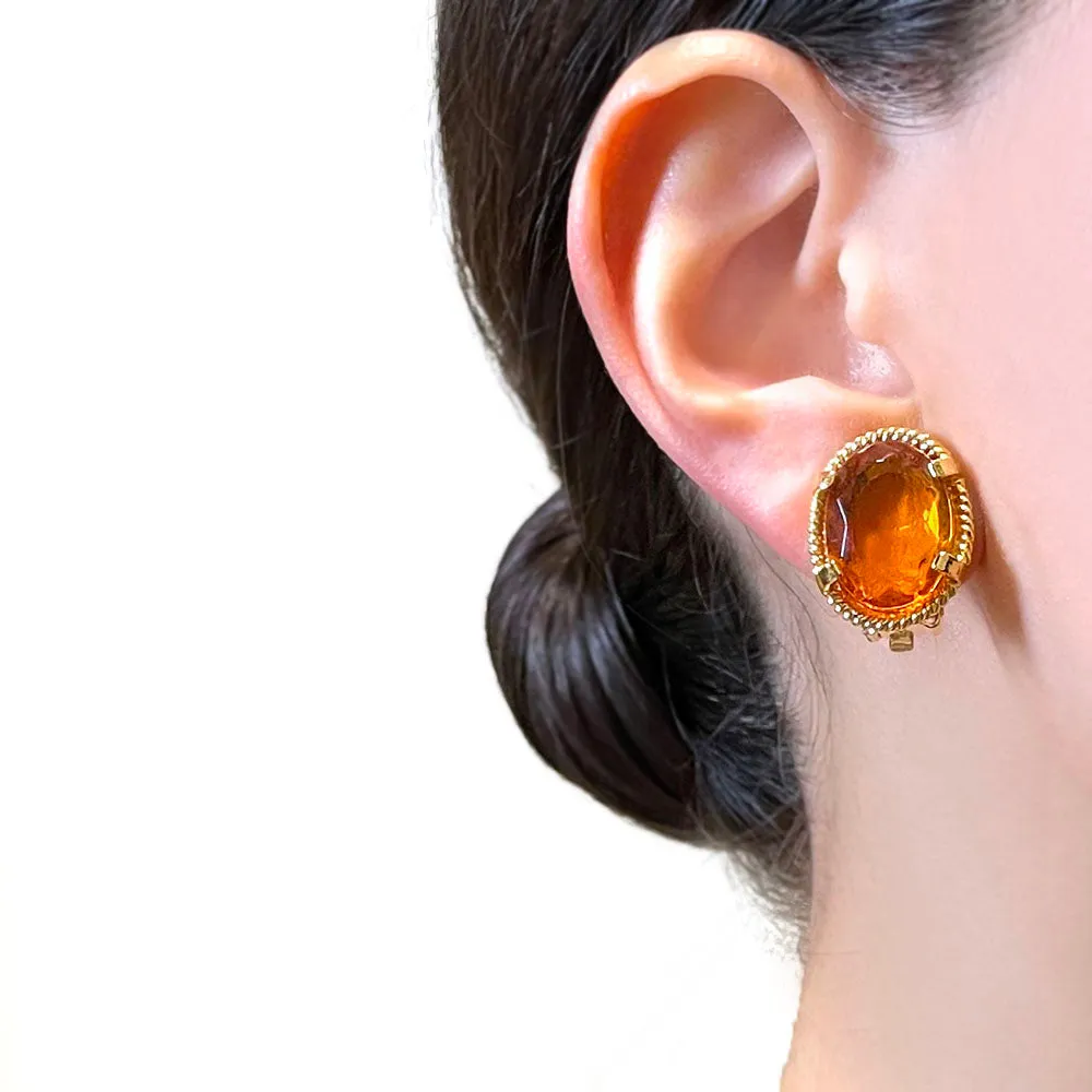 【フランス輸入】ヴィンテージ SPHINX アンバーオレンジ ビジュー イヤリング/Vintage SPHINX Amber Orange Bijou Clip On Earrings
