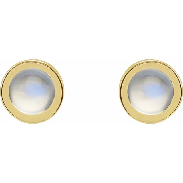 14k Gold Cabochon 4 mm Natural White Opal Bezel-Set Solitaire Stud Earrings