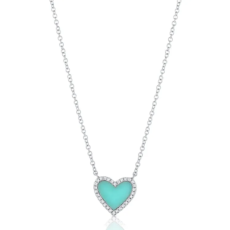 14k Gold, Turquoise & Diamond Heart Necklace