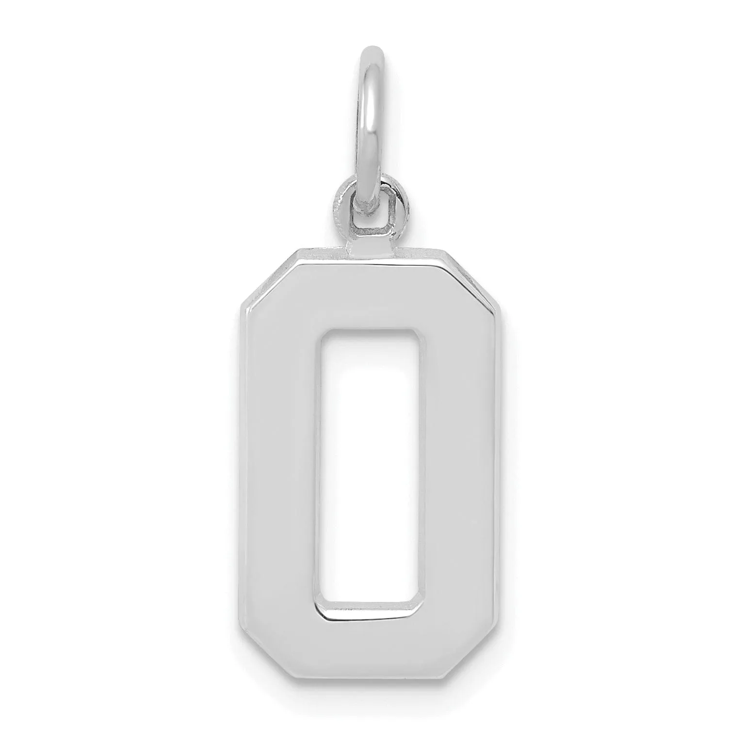 14k White Gold Polished Finish Medium Size Number 0 Charm Pendant
