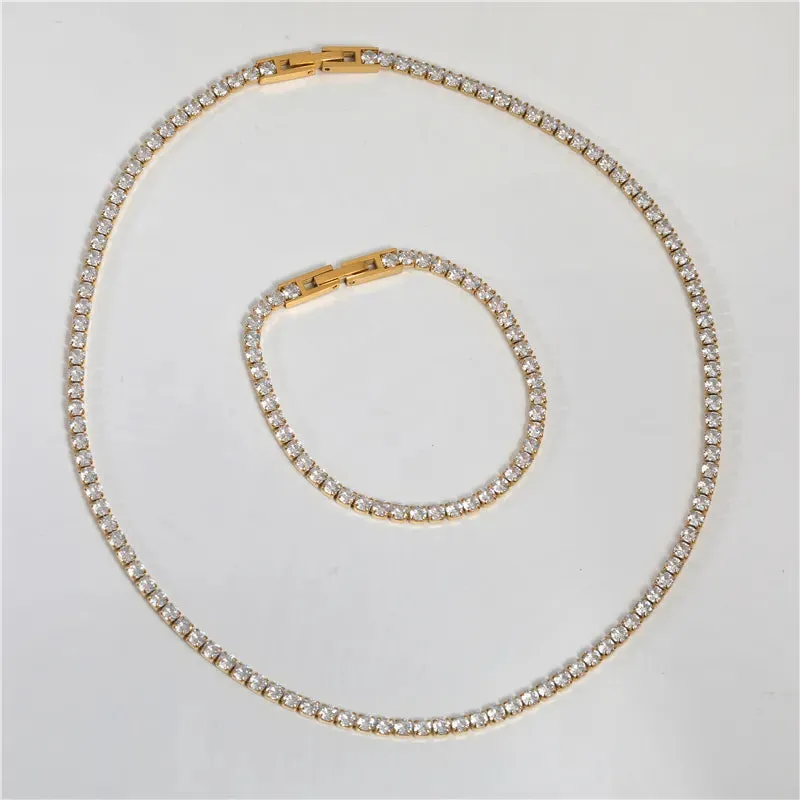 18K Gold-Filled Cubic Zirconia Tennis Necklace And Bracelet Set