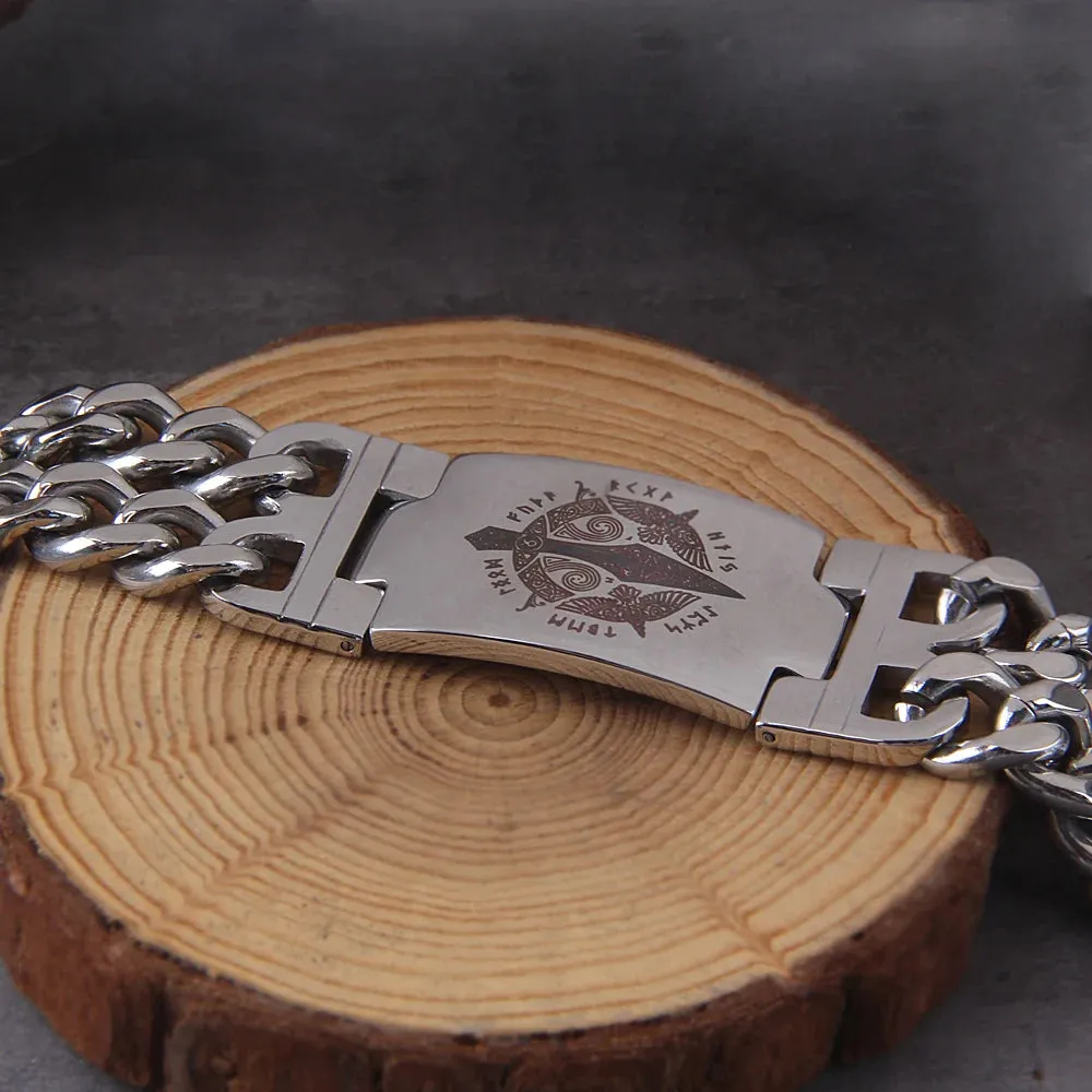 24MM Wide 8.26 Inch Stainless Steel Shiny Bar ID Viking Bracelet