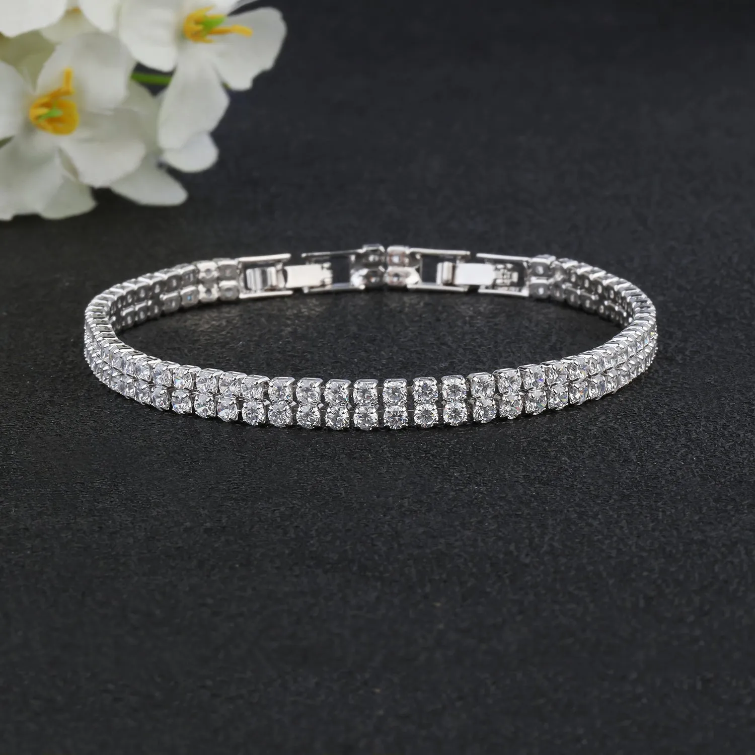Classic 5A Cubic Zirconia Silver Bracelet Chains  for Women CK10090