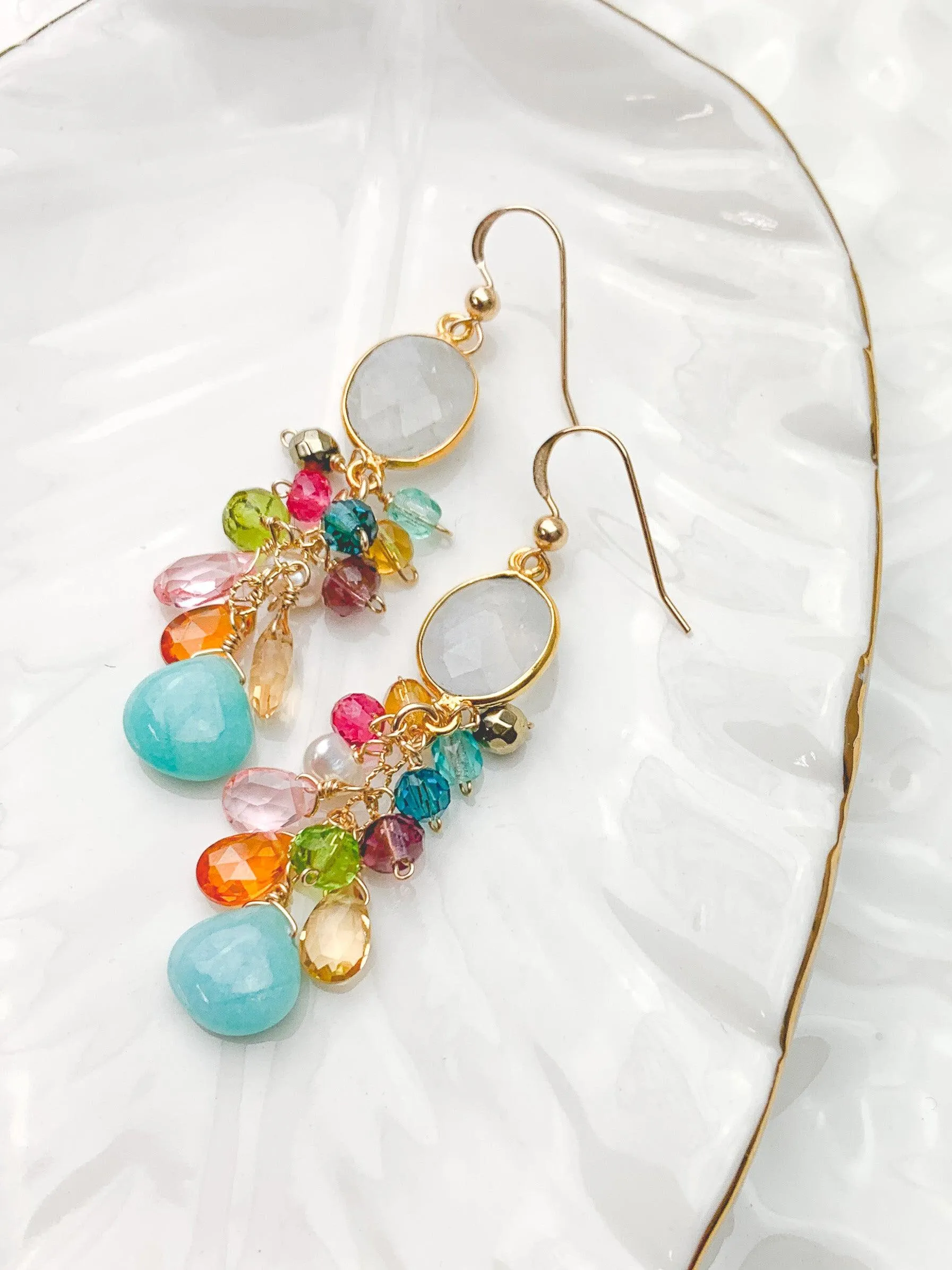 Classic Moonstone and Amazonite Elegant earrings