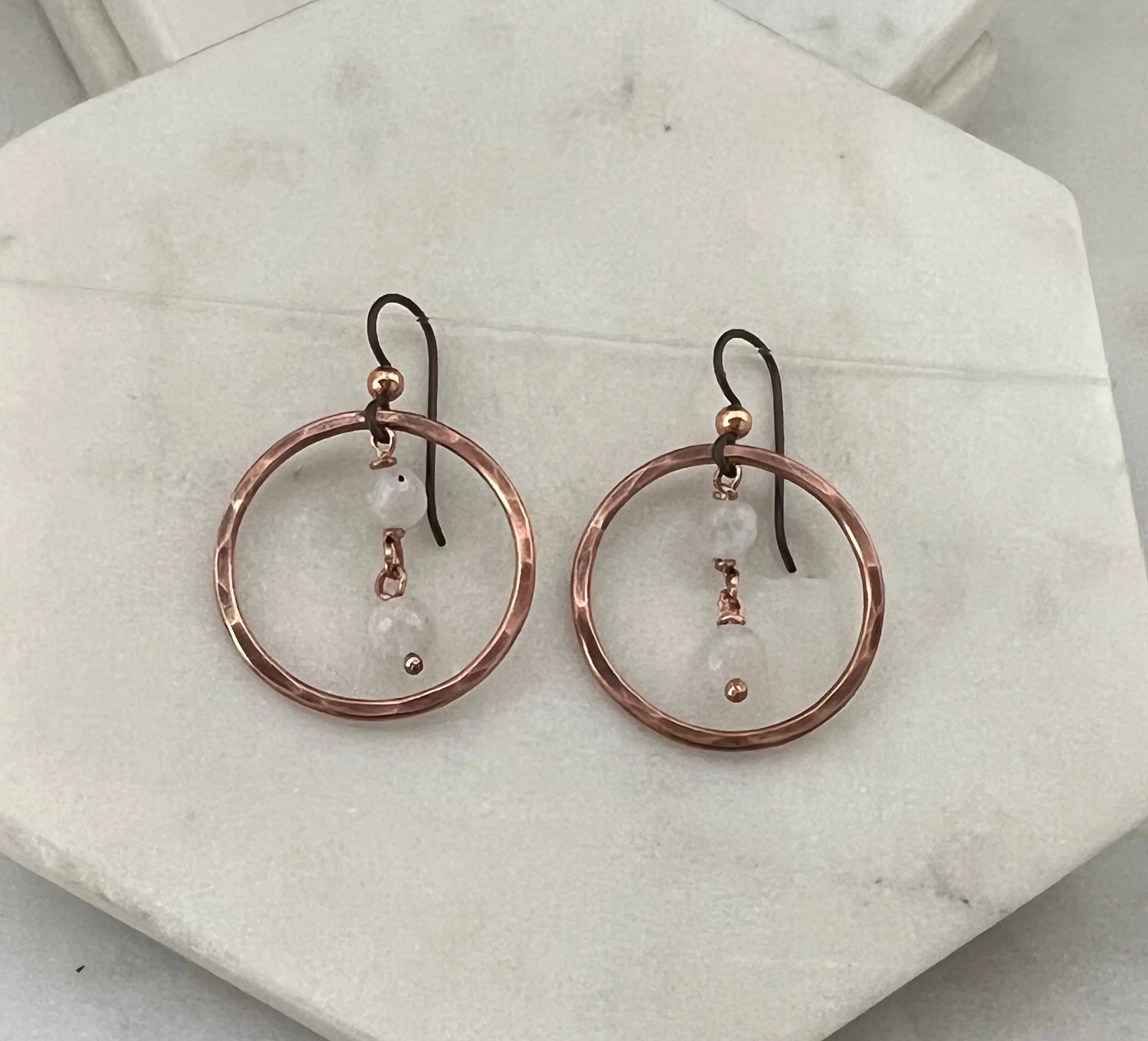 Copper hoops with moonstone  gemstones