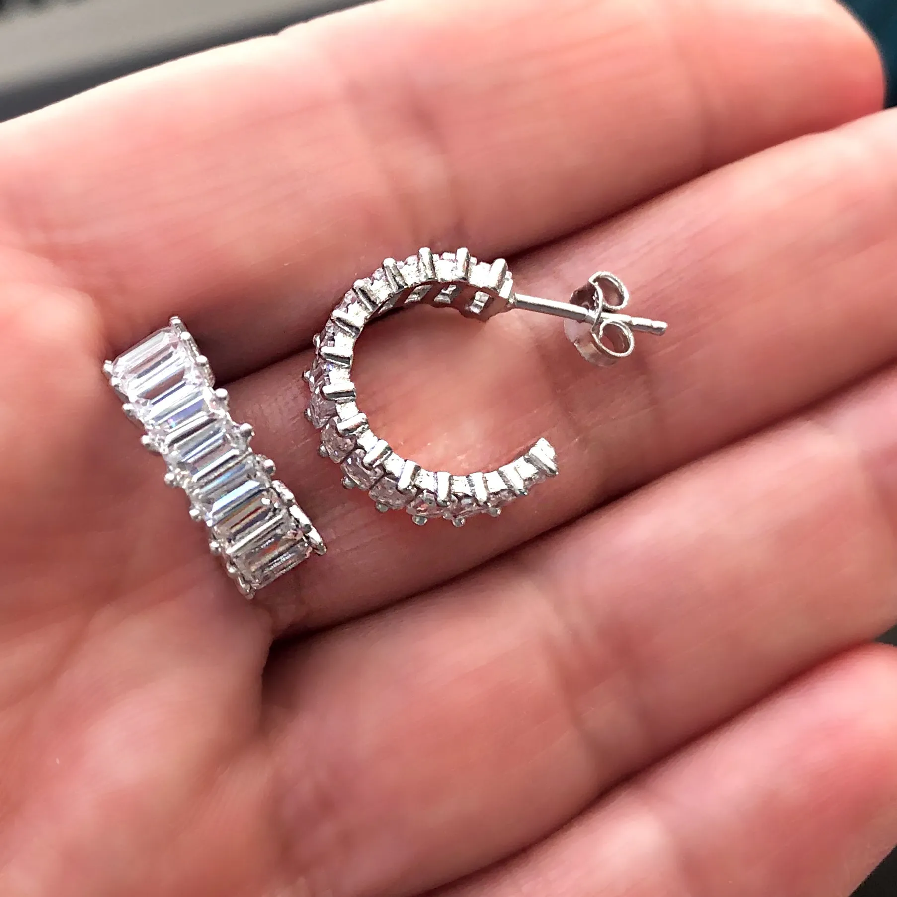 Earring with Princess Cut stones and Studed Clip