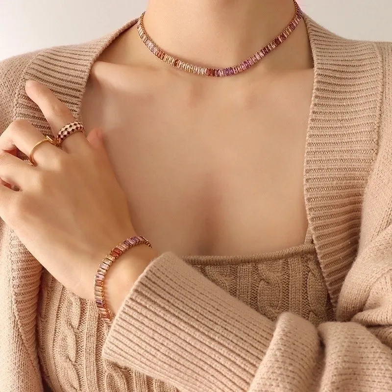 European And American Style Solid Color Retro Color Zircon Necklace Bracelet