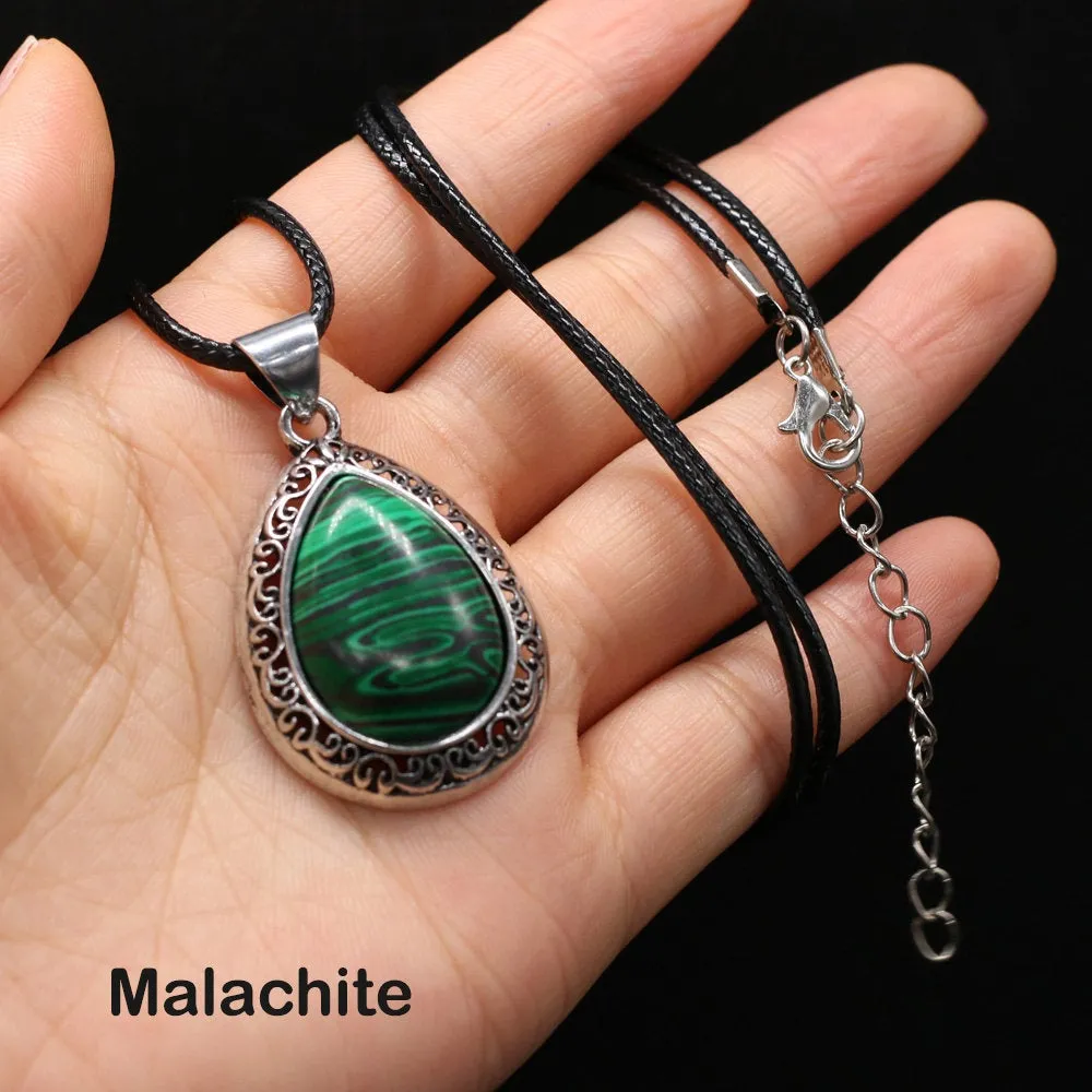 Gemstone Necklace - Crystal Stone Pendant - Aventurine - Tiger Eye - Opal - Rose Quartz - Lapis Lazuli - Malachite - Agate - Pendant