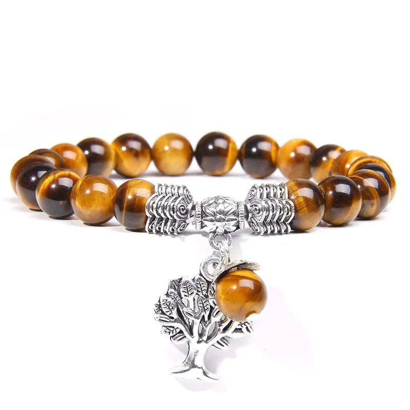 Lapis Lazuli Beads Life Tree Charm Bracelet