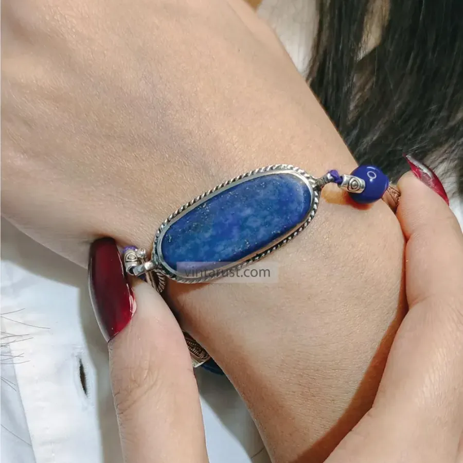 Lapis Lazuli Long Dangle Earrings with Gemstone Bracelet