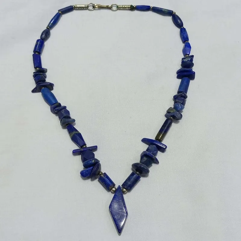Lapis Lazuli Pendant Necklace with Beaded Stone