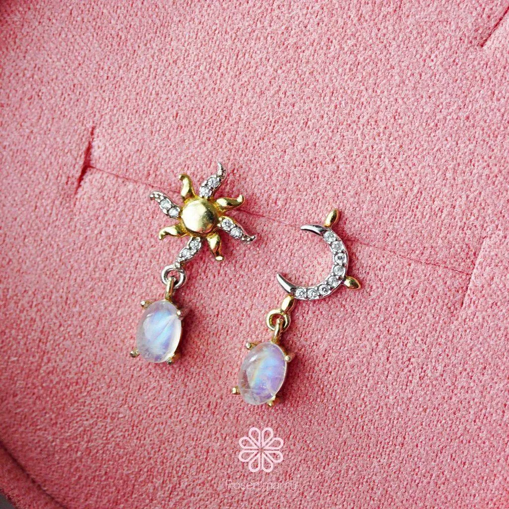 Natural Rainbow Moonstone Drop Earrings Sterling Silver925. Birthstone July.