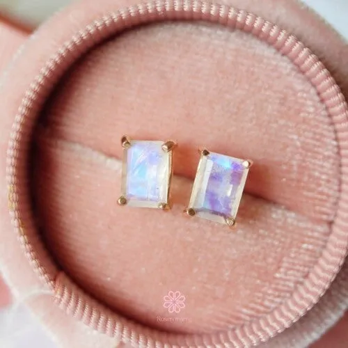 Natural Rainbow Moonstone Earrings Sterling Silver925.