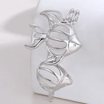 Necklace Pendant Blank Setting Fish Charm Box 22x25mm Sterling Silver Fine 925 For One Bead No Prong DIY Jewelry Finding Wholesale 1pc