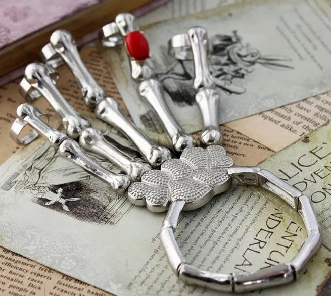 New Silver and Gold Punk Goth Skeleton Slave Bones Talon Hand Skull Bracelet GAGA Style Chain