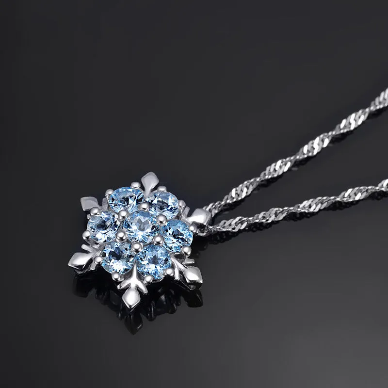 (Pendant Only) Bule Zircon Snowflake Silver Pendant for Women