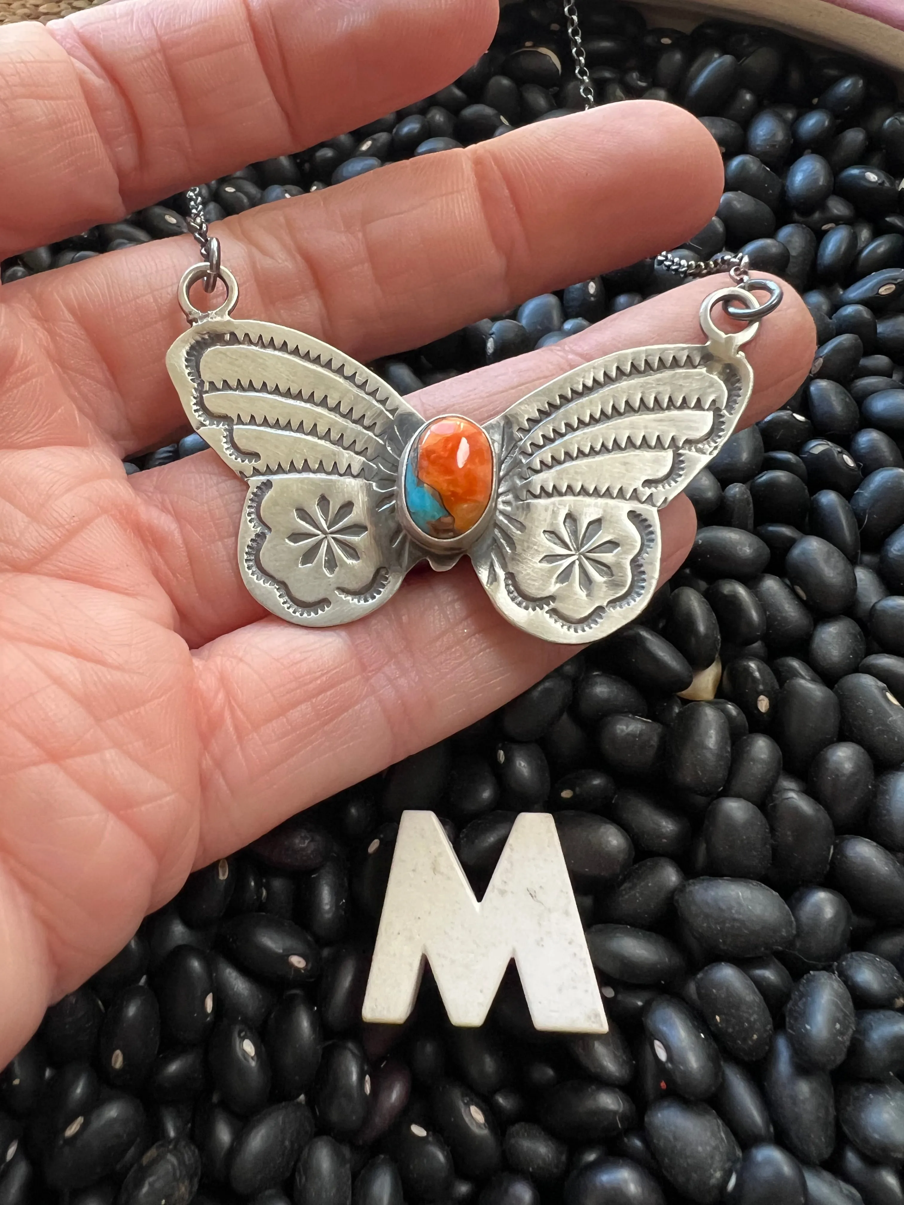 Stamped Butterfly turquoise necklace