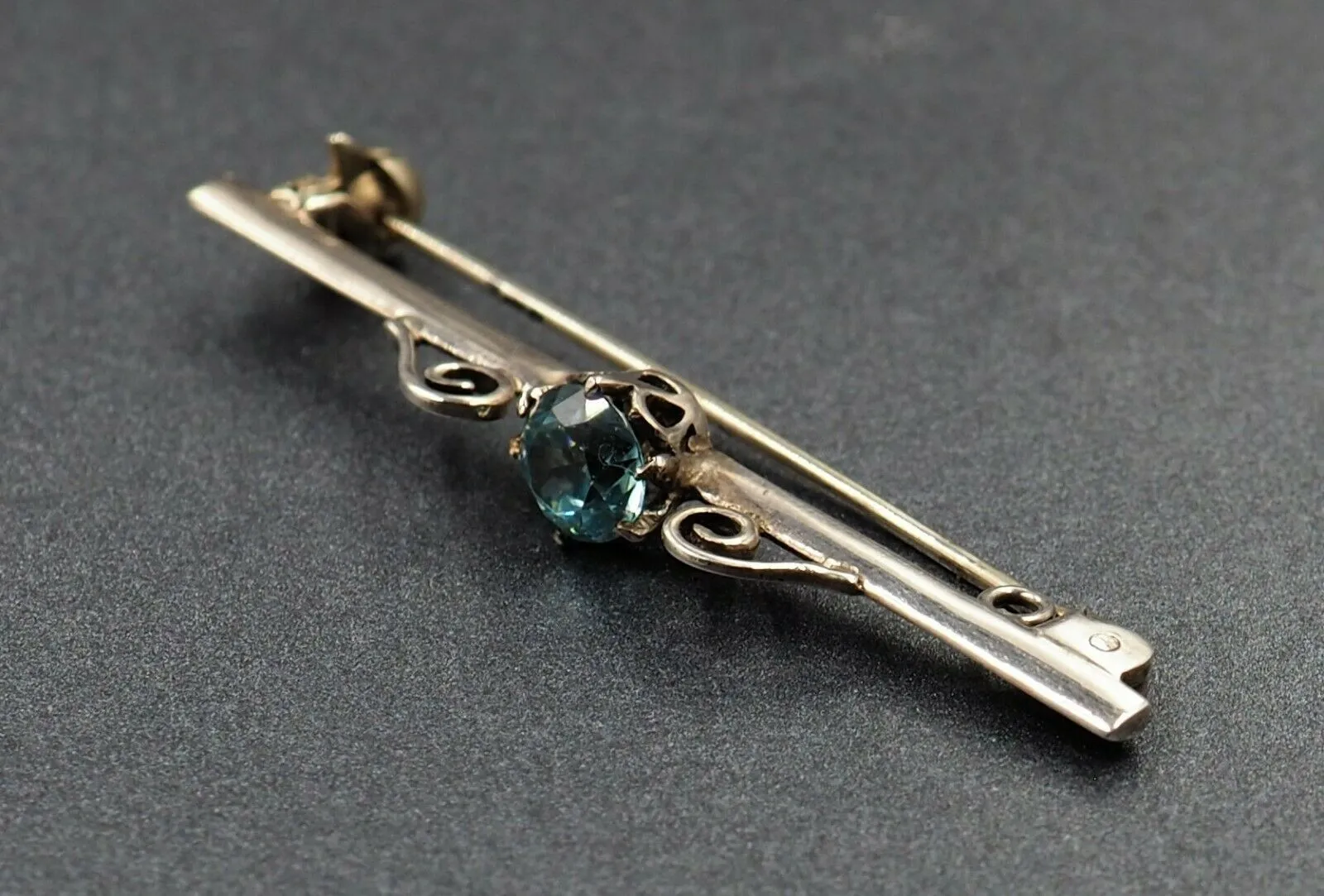 Sterling Silver Blue Zircon Bar Brooch