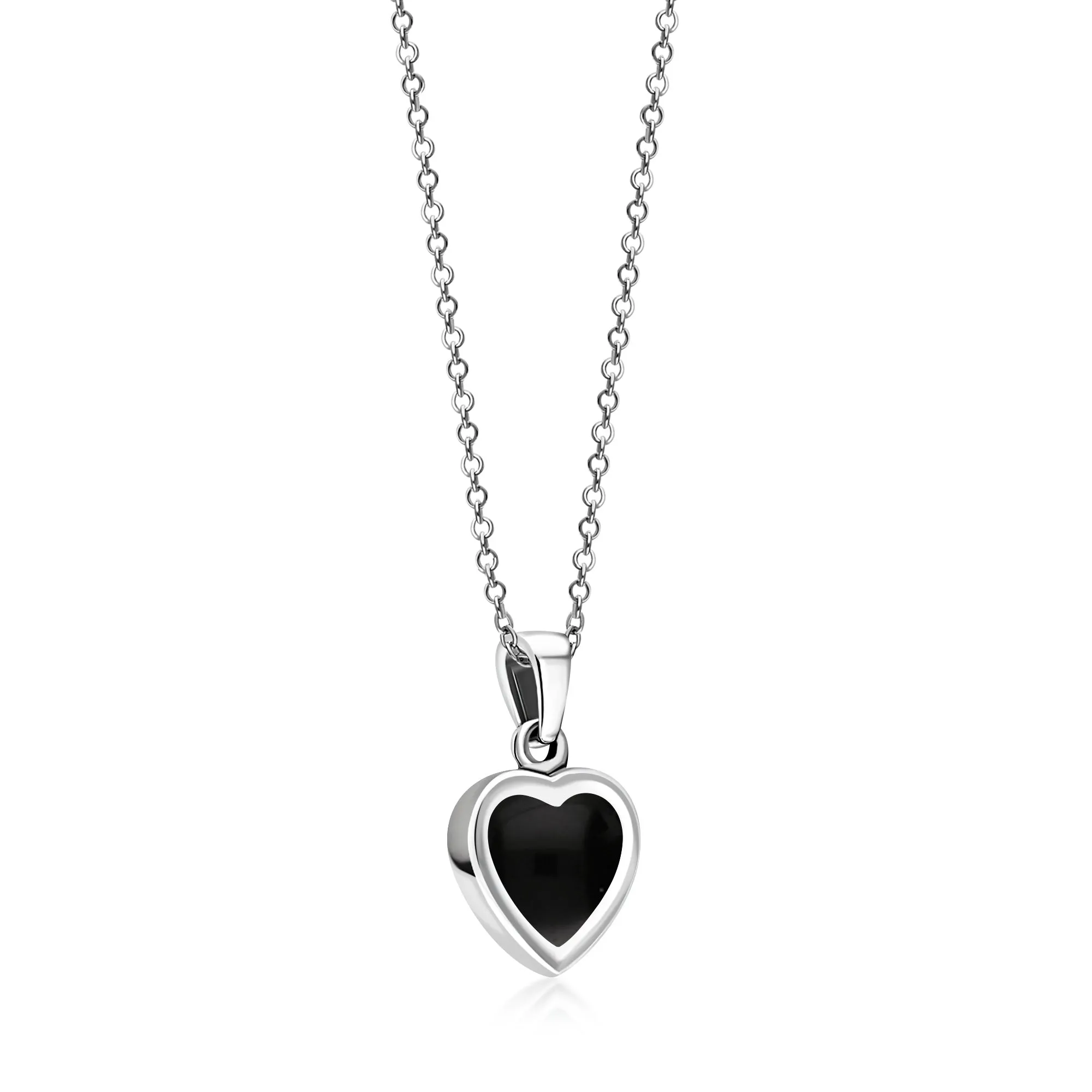 Sterling Silver Whitby Jet & Turquoise Double Sided Heart Pendant