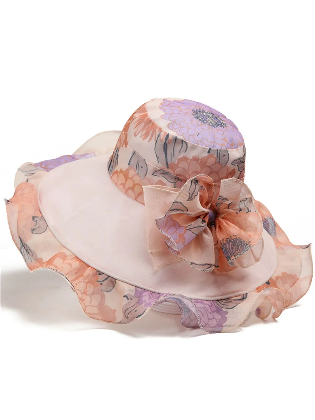 Vintage Bow Floral Chiffon Sun Hat